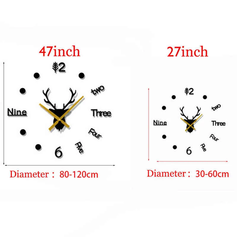 3d Clock Clock Lustro Naklejki Ścienne Deer Head Creative Diy Duży Zegarek Ścienny Kwarcowy Zegarek Art Naklejka Naklejka Salon Home Decor H1230