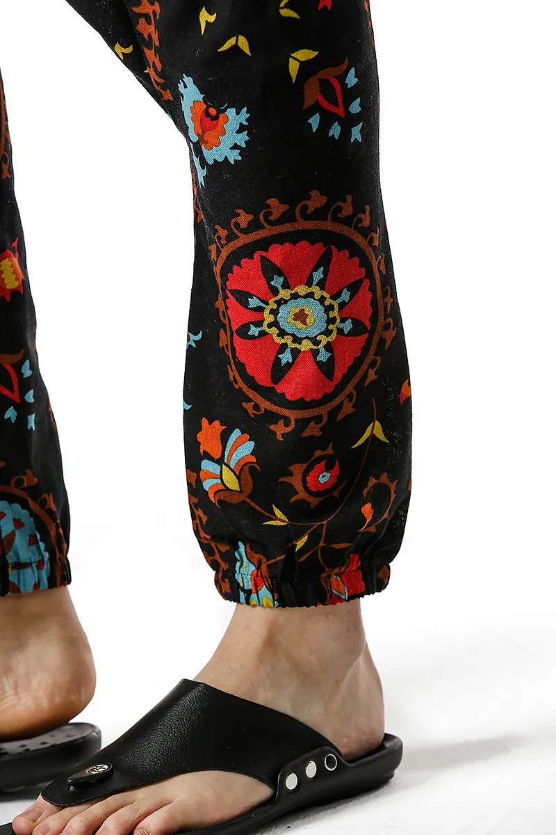 Män Kvinnor Bomull Harem Yoga Baggy Genie Boho Byxor Fashion Blom Print Drop Crotch Hippie Jogger Sweatpants Bomull Andas 210522