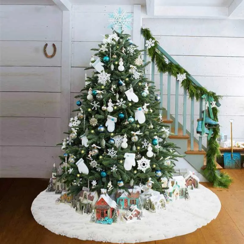 1 قطعة بيضاء شجرة عيد الميلاد تنورة ندفة الثلج أفخم الفراء السجاد عيد الميلاد الحلي الطابق حصيرة الزفاف المنزل حزب الديكور 211018