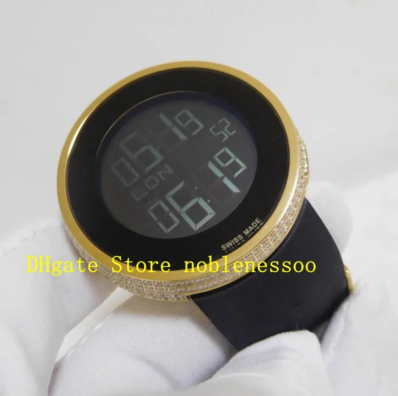 With Original Box Men's Watch Mens Unisex Women's Black Digital Dial Dual Time 44mm Yellow Gold Diamond Bezel Ya114207 Q2646