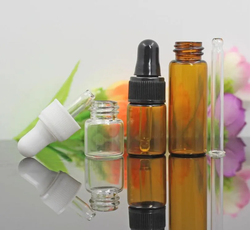 Flacon compte-gouttes en verre ambré de 5ml, 3ml, 2ml, 1ml, bocaux avec Pipette, pour parfum cosmétique, bouteilles d'huile essentielle, 100 pièces