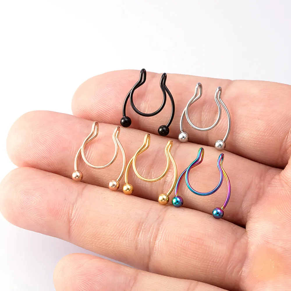 New Stainless Steel Fake Nose Ring Studs Hoop Septum Rings Colorful Fashion Body Piercing Jewelry