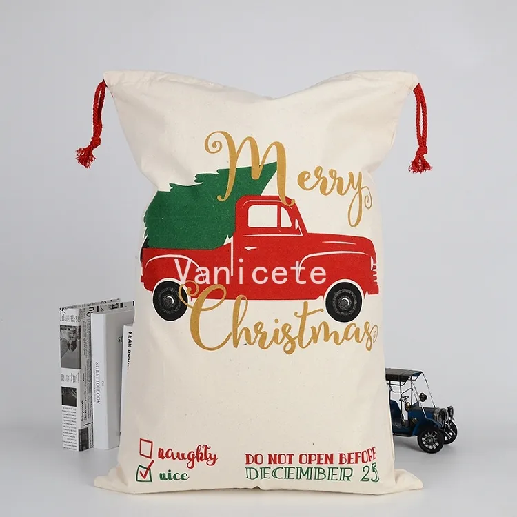 50 * 68 cm Sacs cadeaux de Noël Sac en toile de coton 15 styles Sac à cordon Sac Santa T2I52689