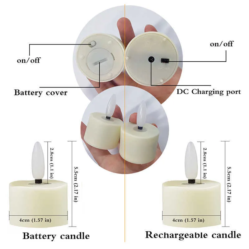 New 12 Rechargeable Tea Light With Remote Timer 3D Flameless Flicker Halloween LED Candles Decoration For Christmas And Wedding H04092506