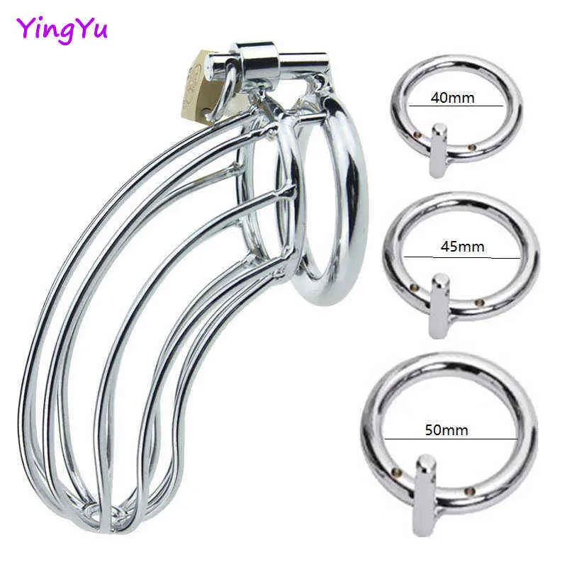 NXYCockrings Grand Classique En Métal Cage De Chasteté Hommes Pénis Anneaux Maille En Acier Inoxydable Coq Mâle Serrure Ceinture Adulte Jeux Sex Toys 40/45/50 MM 1124