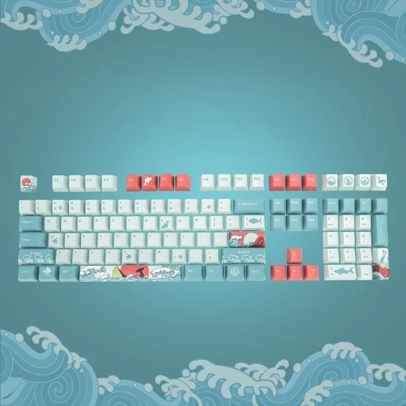 5 lados Tye-Sublimation 108 Keys OEM PBT Keycaps Conjunto completo Teclado mecânico Keycaps Ukiyo-e ondas do mar Keycaps