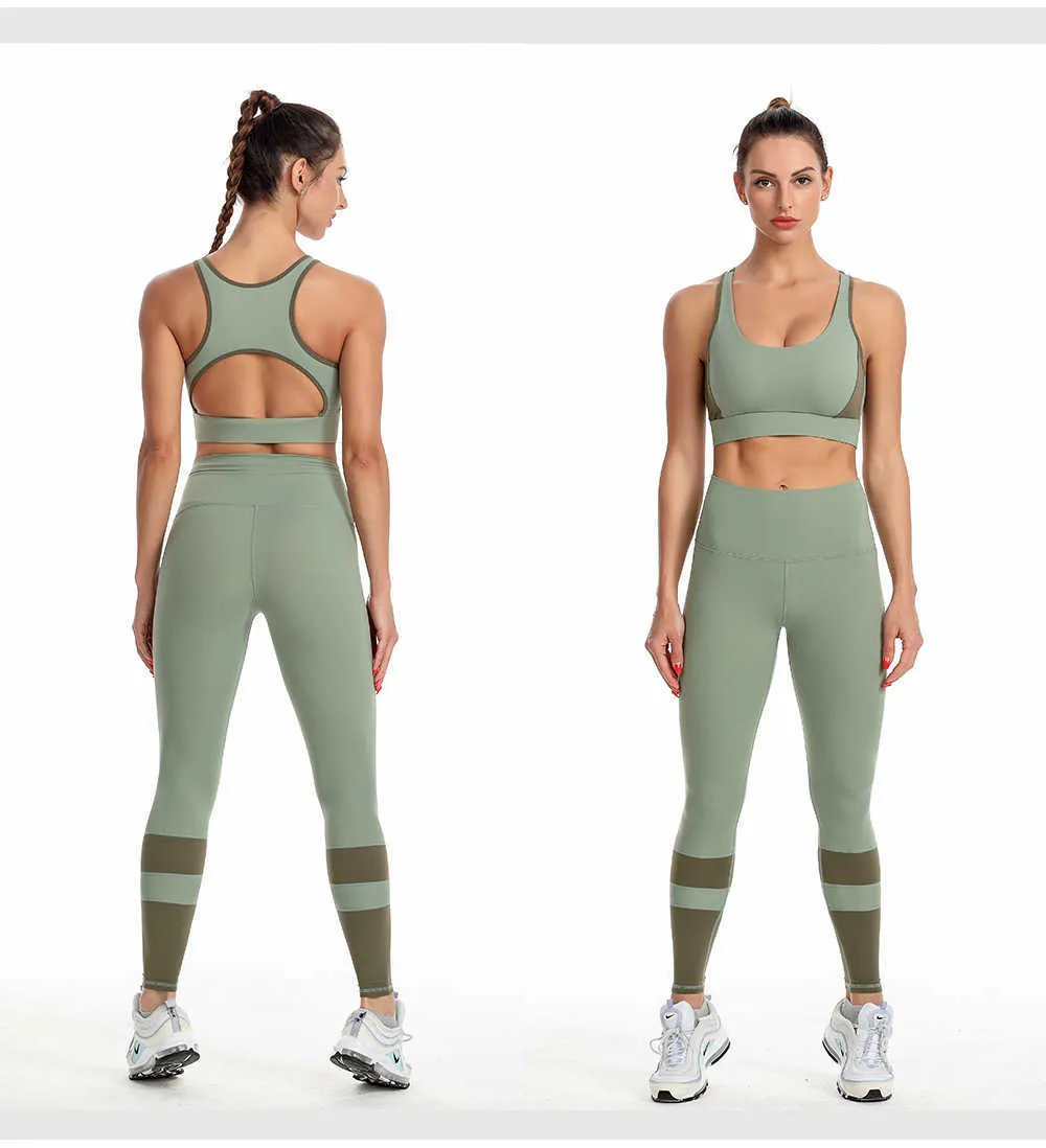 Two Pieces Seamless Women Yoga Set Workout Sportswear Gym Clothing Fitness Lifted Bra High Waist Leggings Sports Suits 210802