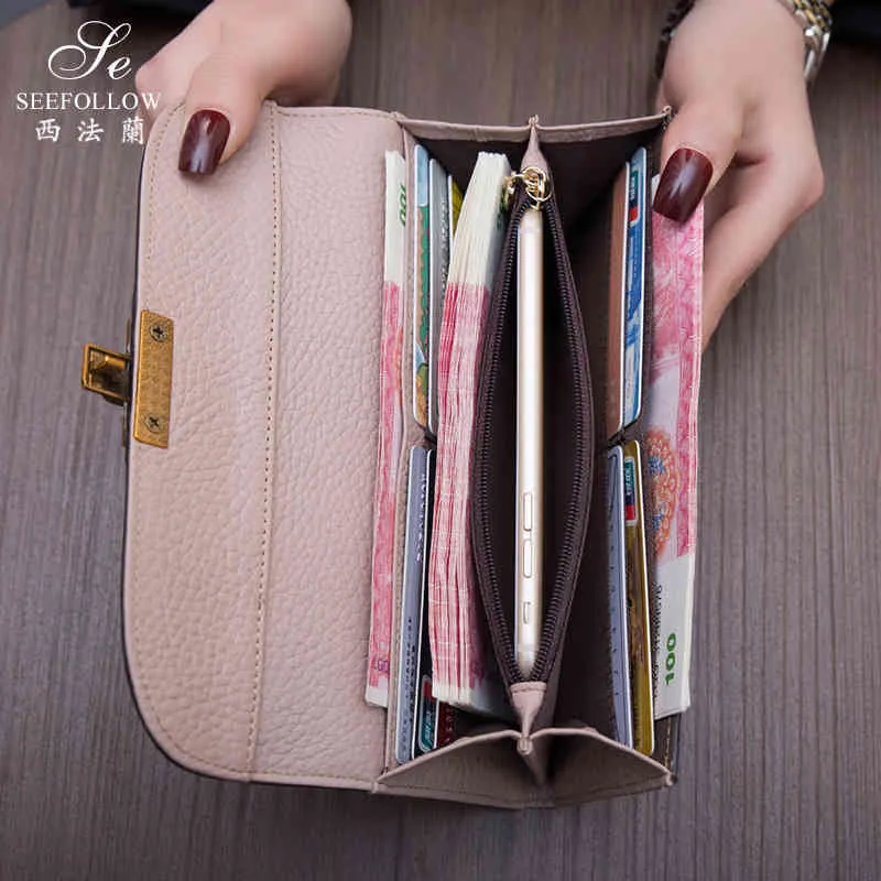 Nova carteira feminina de couro longo multifuncional grande capacidade simples e versátil mão carteira purse187x