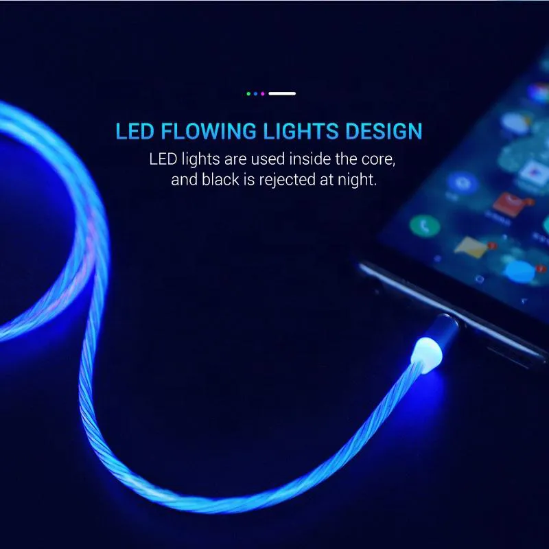 3ft 2A Chargeur Rapide Magnétique Câbles de Téléphone LED Câble de Lumière Fluide Ligne de Charge Streamer Fil de Charge Rapide pour Samsung S21 Huawei izeso