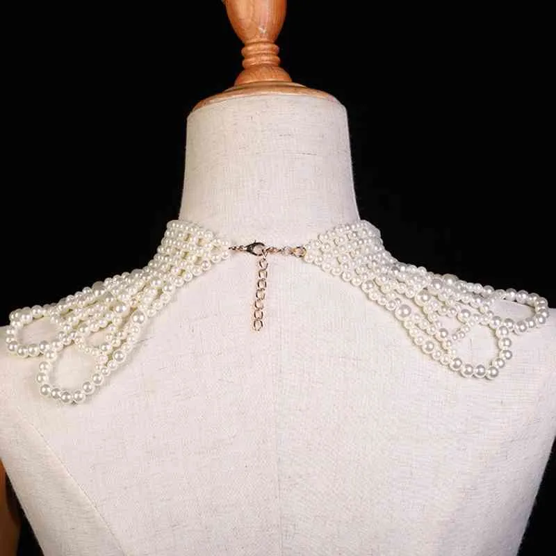 모조 진주 물결 모양의 목걸이 턱받이 초커 빈티지 서양 웨딩 드레스 중공 밖으로 보석 바디 체인 칼라 목도리