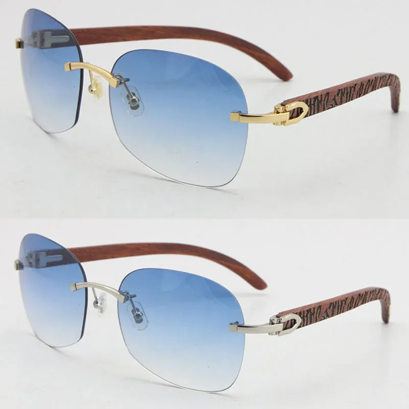 Hela säljer T8100905 Högkvalitativt modevästrasolglasögon snidade trärimfria 18k guldglas UV400 -linsen hane och kvinnlig 224G