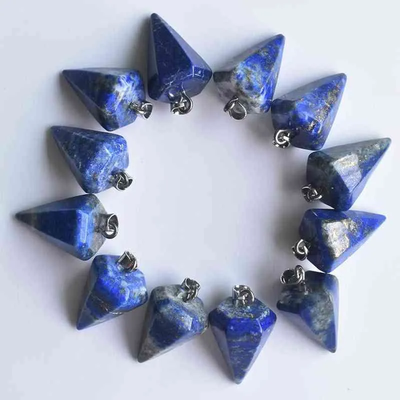 Оптовая продажа 20 шт. Натуральный камень кварцевый кристалл Lapis Lazuli аметисты бусины кулон подвесной маятник для ювелирных изделий DIY 220209