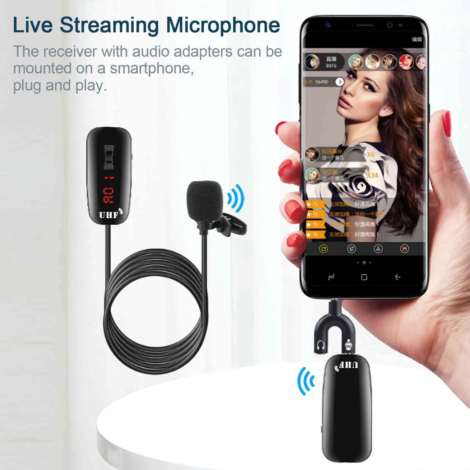 Uhf lavalier revers draadloze opname live streaming microfoon zender ontvanger 50m camcorder telefoon laptop