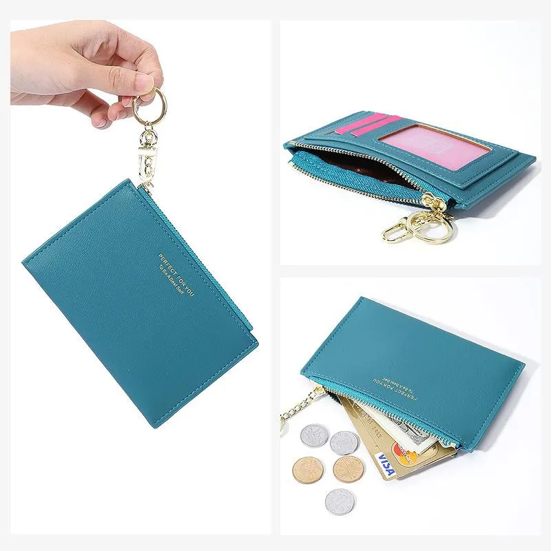 Card Holders 11 Kinds Solid Color Slim Holder Wallet Keychain With Zipper Coin Pocket For Women Luxury Designer High Quality Porte286Y