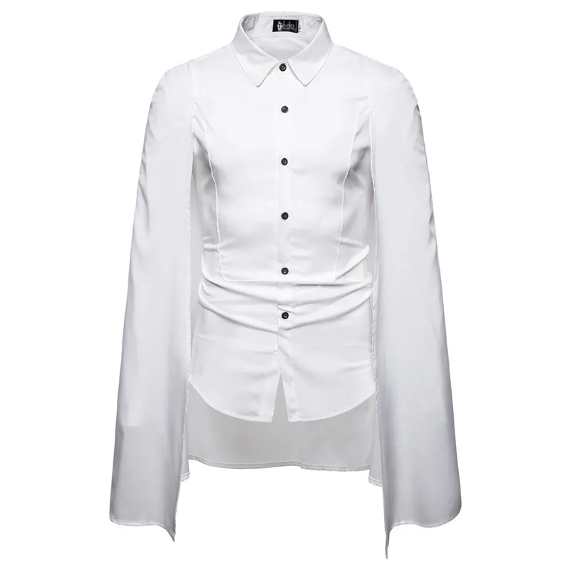 Svart gotisk tröja Män Långärmad kappa Splicingskjorta för män High Street Casual Solid Shirts Mens Nightclub Camisas 210524