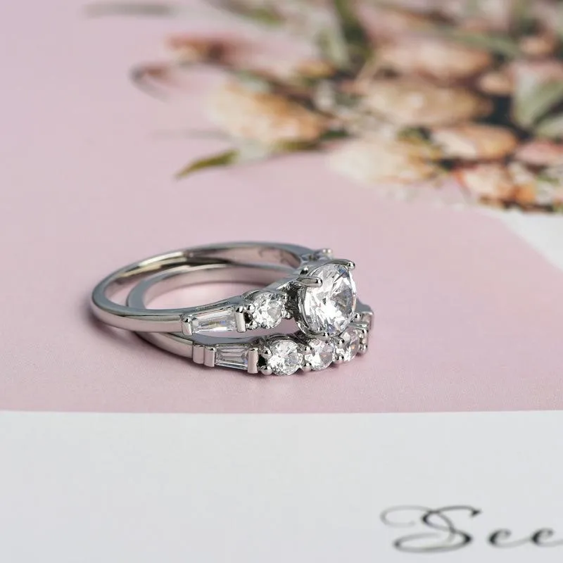 Alyanslar Shiny Set Beyaz Taş Zirkon Nişan Yüzüğü Kadınlar için Gümüş Renk Vintage Gelin Takı Hediyesi B4N9672807