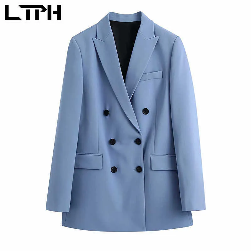 LTPH Zweireiher Blazer Jacke Vintage Business Casual 2 Stück Set Frauen Anzüge Formelle Hosen Outfits Frühling Herbst 210927