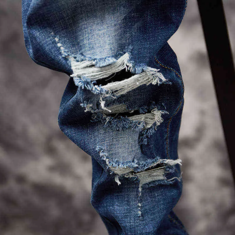 Hommes Ripped Destroyed Casual Slim Fit Jeans Mode Streetwear Gros trous Hip Hop Mâle Coton Mendiant Denim Harem Pantalon 211111