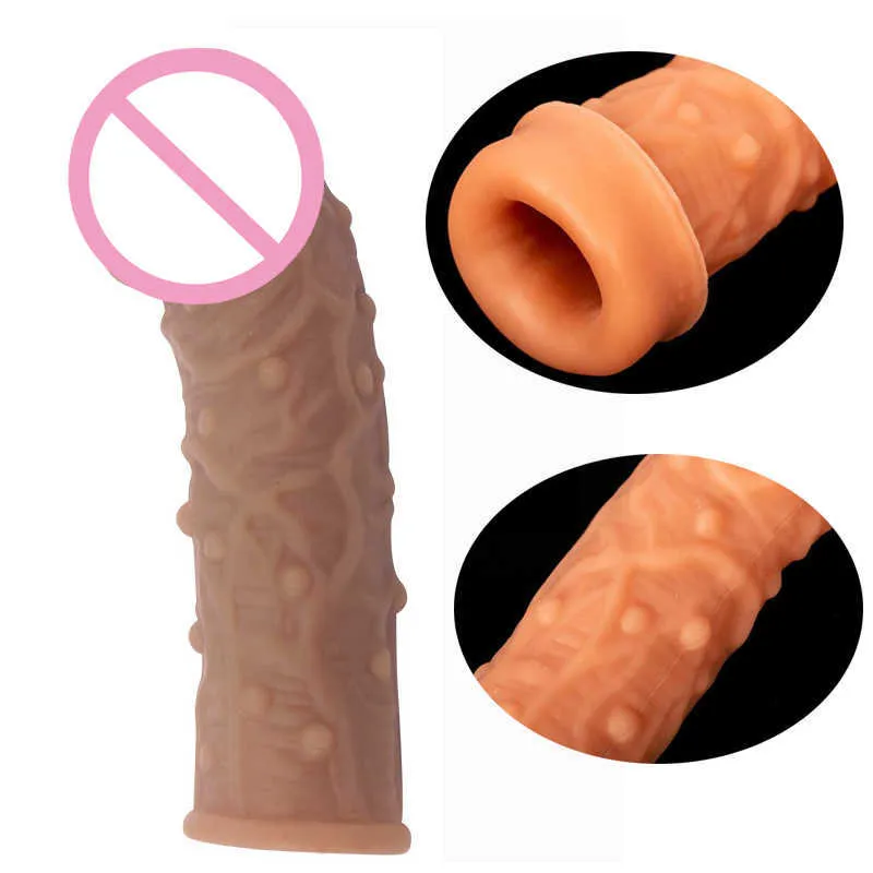 Massage Items Reusable Extended Silicone Big Grain Penis Sleeve Dick Extender Cock Enlargement Extension toy Sex Toys For Men Gay Adult