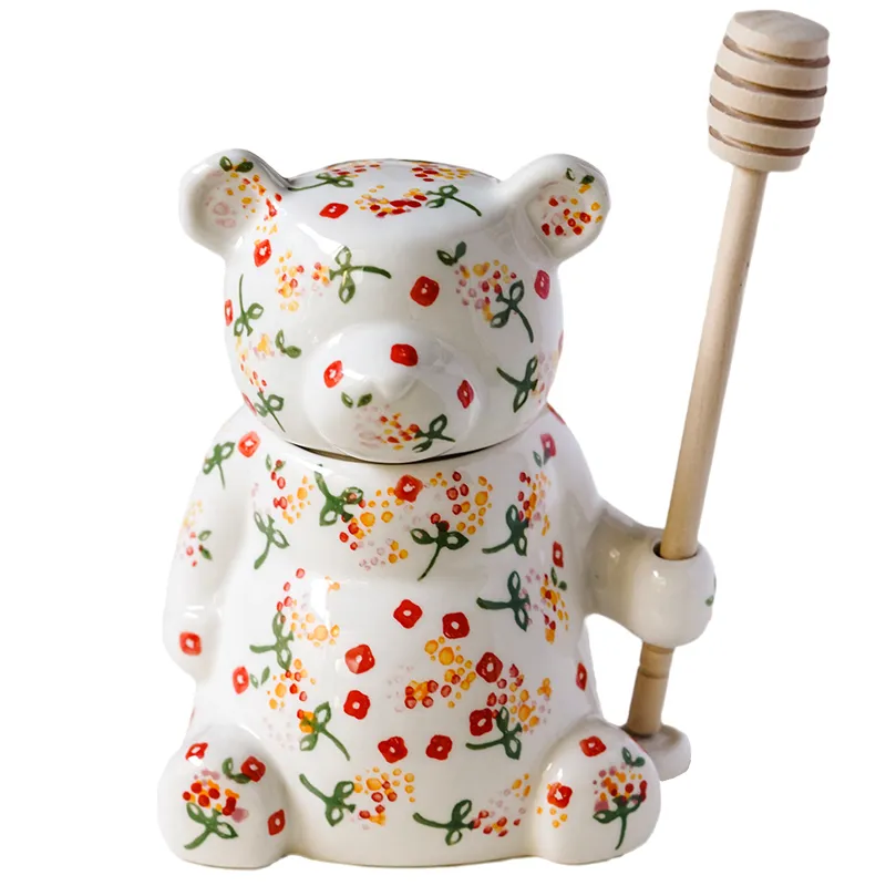 300 ml keramische schattige beer honingpot met dekselopslagpot voor keuken lepel home decor accessoire keuken gereedschap creatieve geschenken 1235851