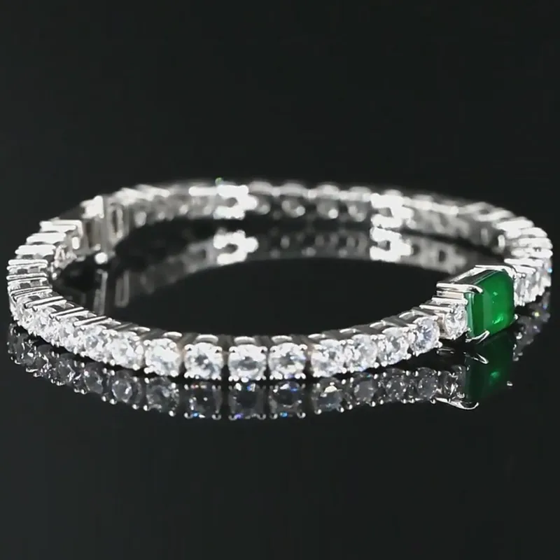 Oevas 100% 925 Sterling Zilver Synthetische Emerald Mousserende Hoge Koolstof Diamant Bruiloft Armband Voor Dames Party Fijne Sieraden