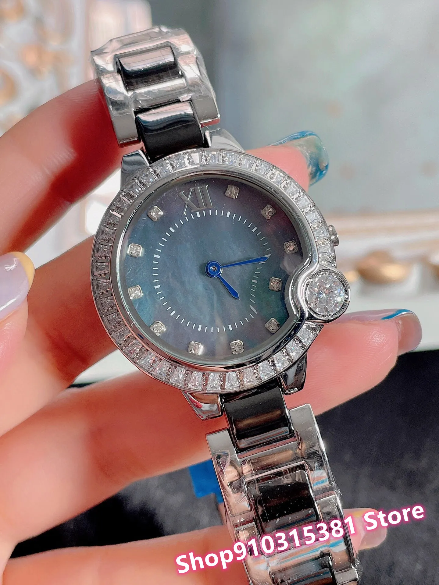 Modna czarna ceramiczna kwarc zegarek Nowy damski geometryczny numer rzymski zegarki naturalne matka perłowa ceramica zegar 36 mm