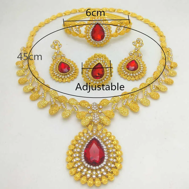 Kingdom Ma Nigerian Wedding Bridal African Gold Color Jewelry Set Dubai Imitated Crystal Necklace Bracelet Earrings Ring Sets H1022
