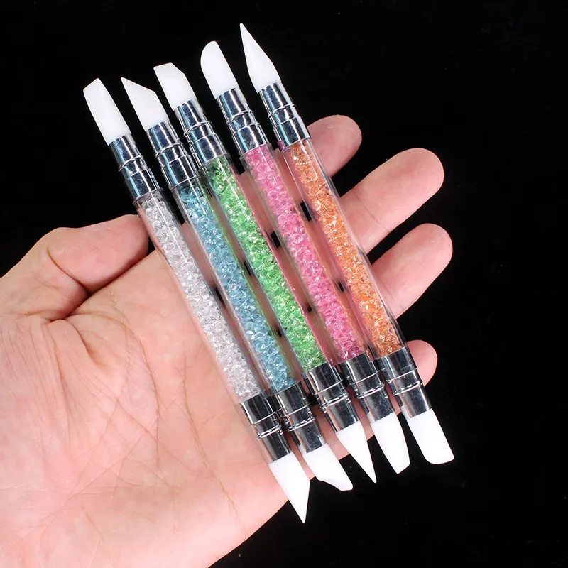 5 Teile/satz Nail art Silikon Pinsel Doting Stift Bleistift Dual-kopf Skulptur Maniküre Werkzeug für Dot UV Gel Polnisch freies DHL