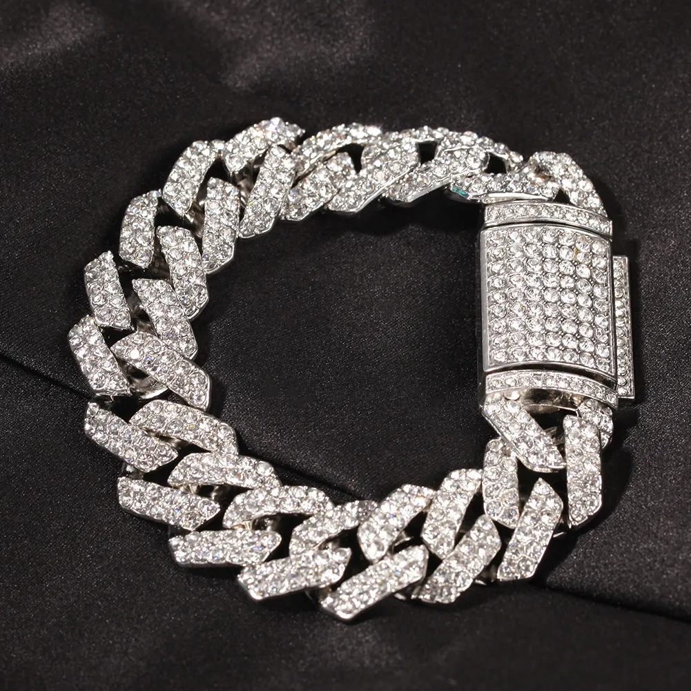 Мужской браслет в стиле хип-хоп, ювелирные изделия, цепочка со льдом, золото, серебро, Майами, кубинские звенья, браслеты, 18MM305w