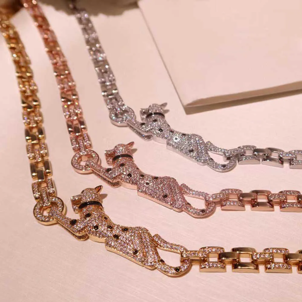 Modische herrschsüchtige Leoparden-Halskette, Zirkon, glänzend, neutral, für Herren und Damen, asiatisches Goldmaterial, feine, luxuriöse schwarze Verzierung 6