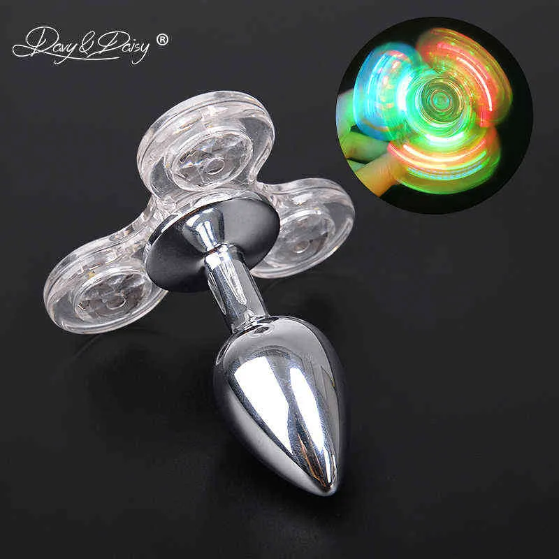 NXY Cockring Giocattoli del sesso anale DAVYDAISY LED Light Fidget Spinner Butt Plug Nuovo giocattolo coppie Sexy Coda in acciaio adulti AC126 1123 1124