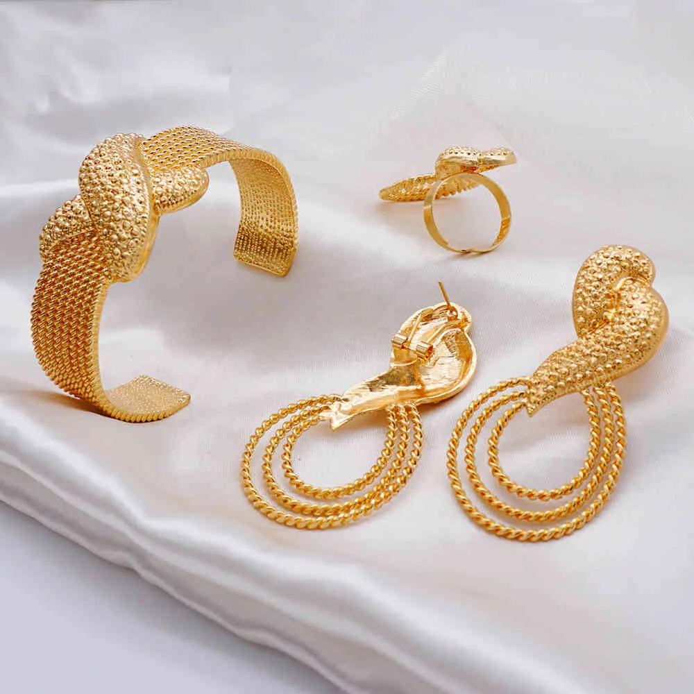 Oro etiope 24k le donne Grande cerchio Set di gioielli di lusso africani matrimonio nigeriano