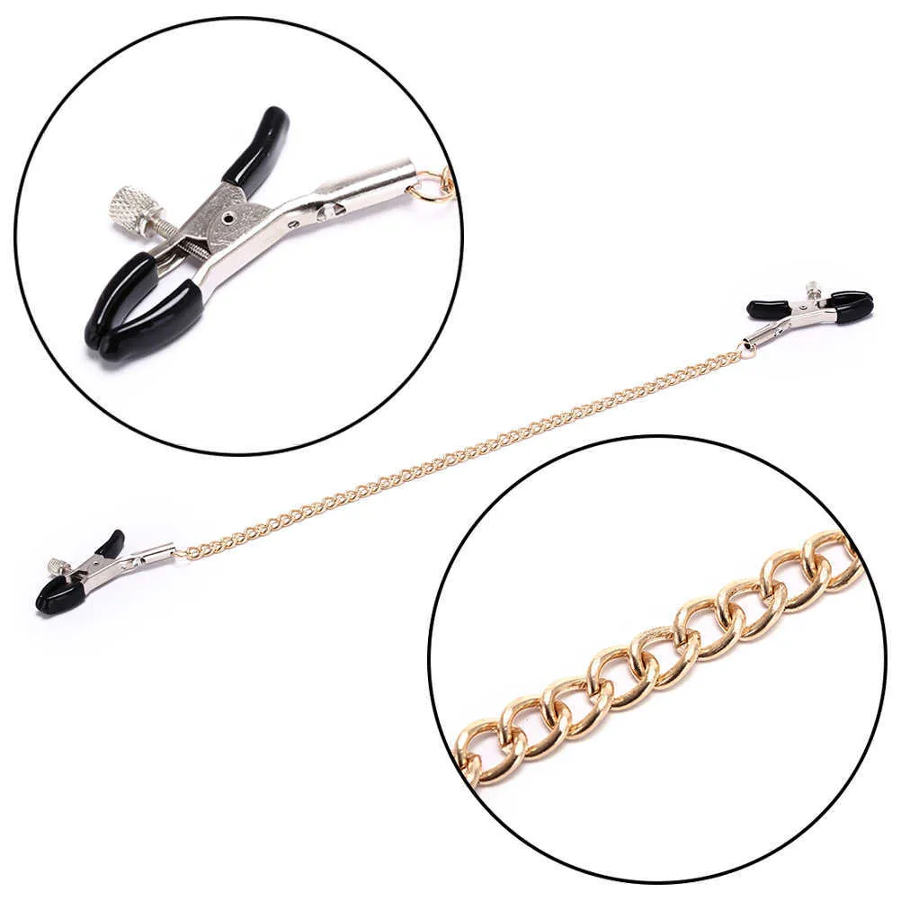 Exotic Accessories Gold Chain Fetish Nipple Clamps Shaking Milk Stimulate For Couple Body Jewelry Accessories P0816