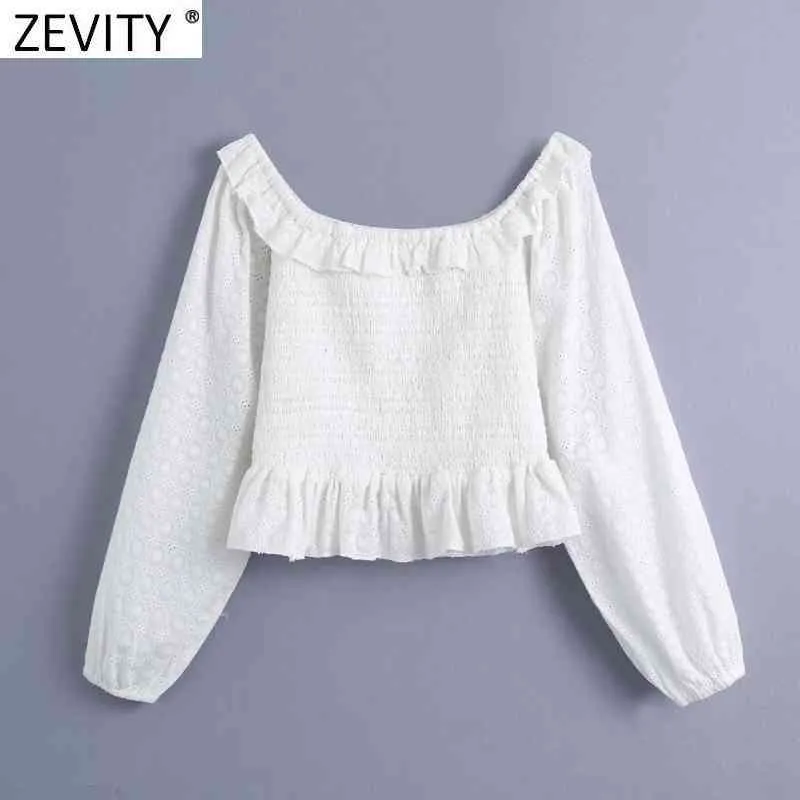 Women Sweet Ruffles Off Shoulder Hollow Out Embroidery Kimono Shirt Ladies Short Blouse Roupas Chic Femininas Tops LS7576 210420