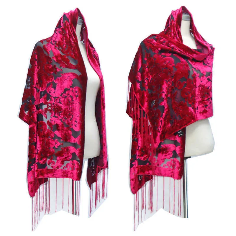 Luxury New Wine Red Velvet Scarf Winter Soft Wedding Accessory Scarf Shawl For Women Daily Wear Ponchos Gift for Lovers Q0828