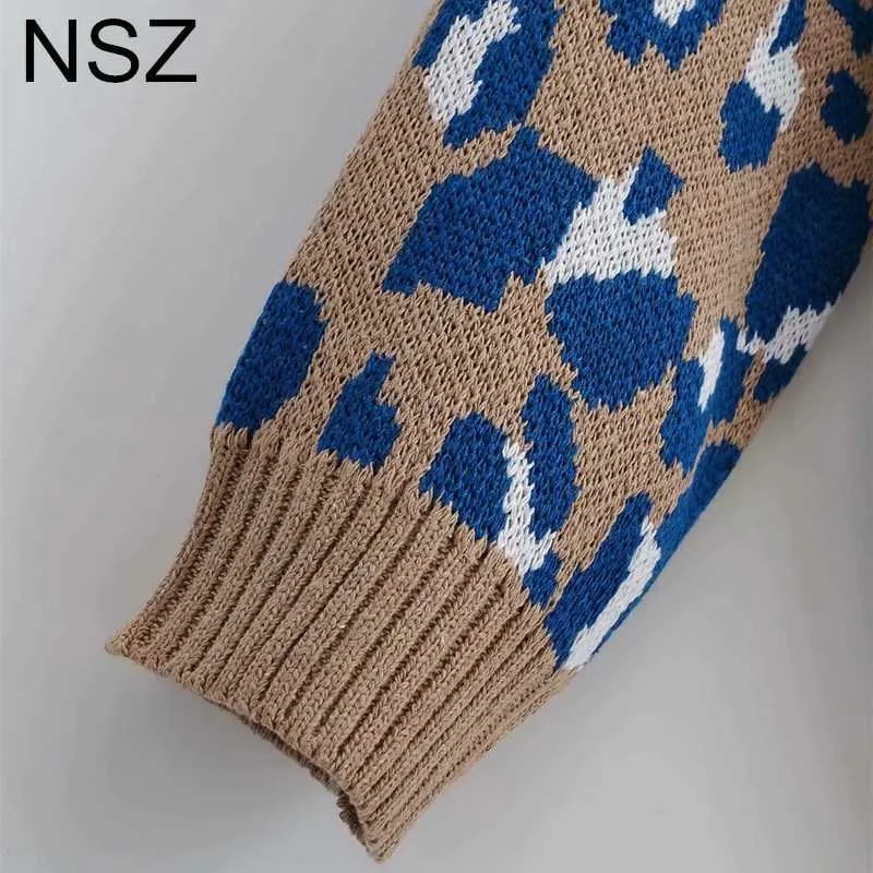 NSZ Kobiety Zwierząt Drukuj Leopard Sweter Sweter Cardigan Jesień Szeroki Duży Rozmiar Kurtka Kurtka Płaszcz Knitwear Jersey 211018