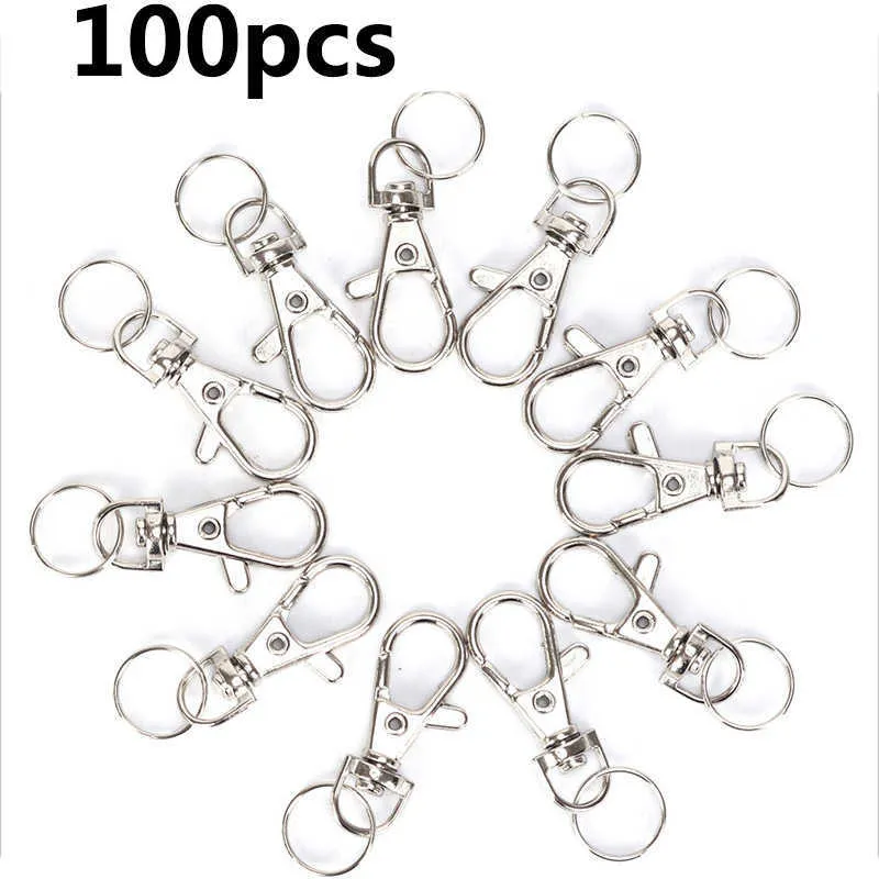 100pcs/lot Silver Swivel Lobster Clasp Clips Key Hook Keychain Split Key Ring Findings Clasps For Keychains Making