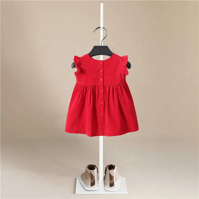 Filles robe d'été dessin animé robe rouge bébé fille Costume princesse fête de noël mignon robe en velours côtelé 1-5Y enfants vêtements Q0716