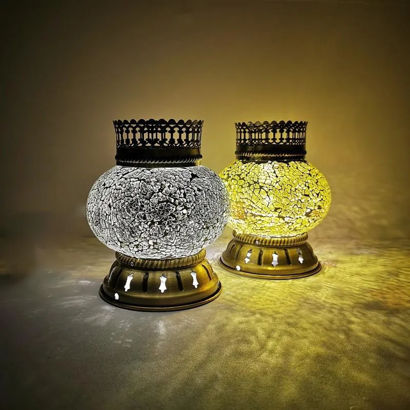 Tischlampen Marokko Türkische Mosaiklampe Handgefertigte Buntglas-Schlafzimmerbatteriebetriebene und Schalter-LED-Wireless-Nacht281x