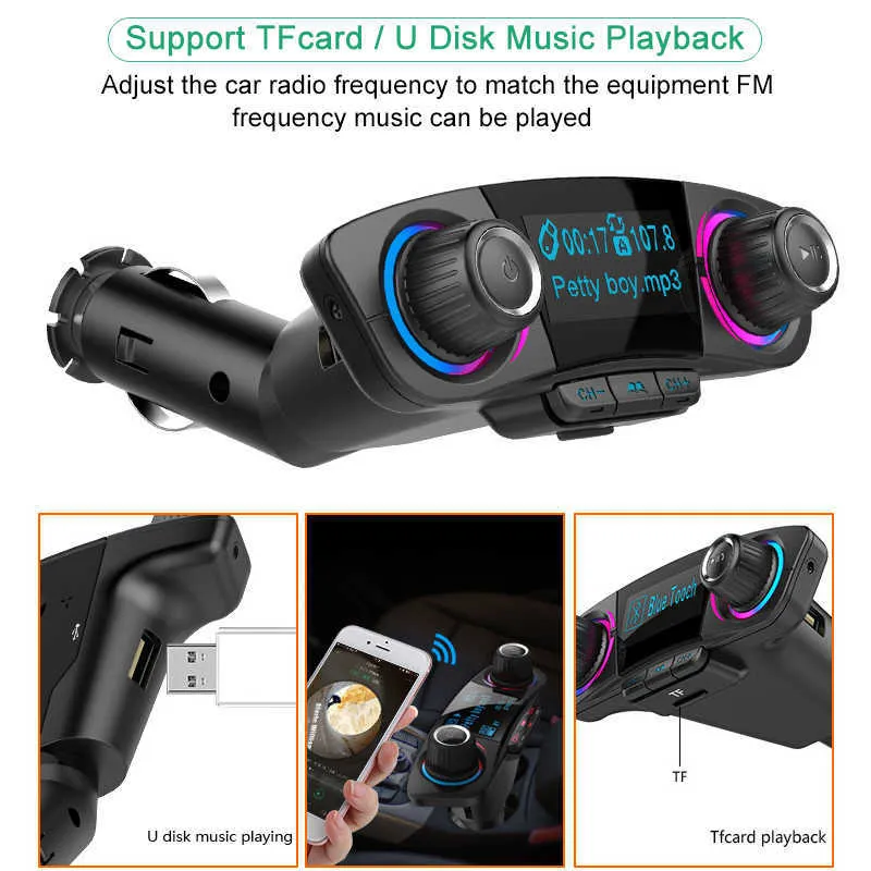 FM-sändare aux-modulator Audio handsfree Bluetooth-bil MP3-spelare med smart Charge Dual USB-laddare Trådlös musik