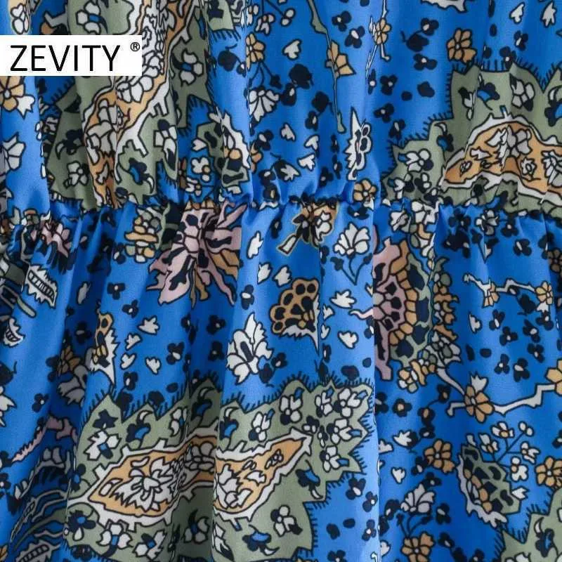 Zevity Womenビンテージトーテムフラワープリントシャツドレスレディスリーブカジュアルキモノヴェストドシック弾性ウエストドレスDS4508 210603