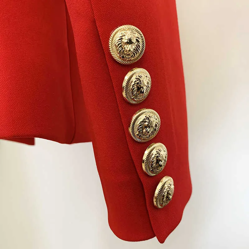 Yüksek Quanlity ES Klasik Tasarımcı Blazer kadın İnce Uydurma Metal Aslan Düğmeleri Kruvaze Ceket Kırmızı S-5XL 210930