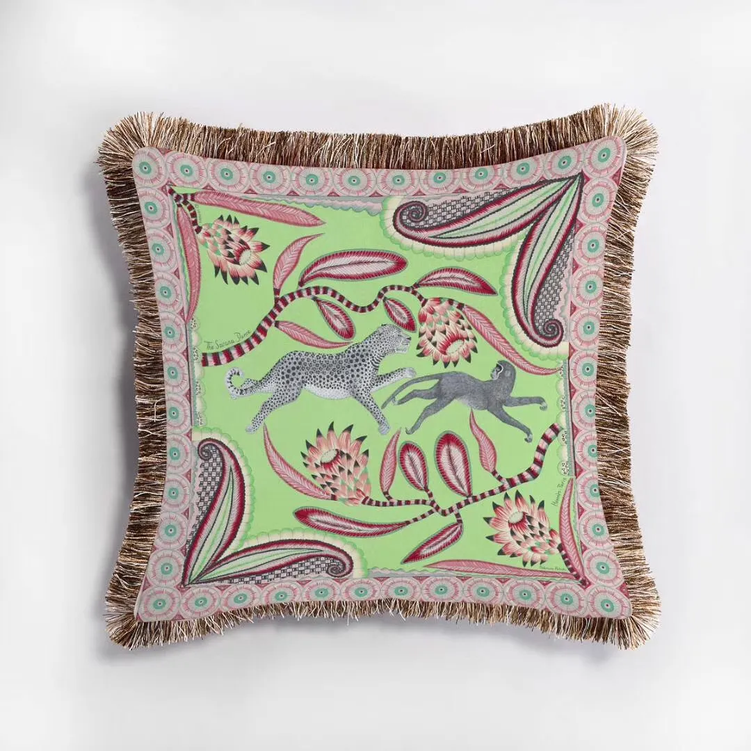Dubbelsidig tryckning av hög kvalitet dekorativ kuddfodral hemkonstdekor leopard och apa soffa tassel kudde täcker269n