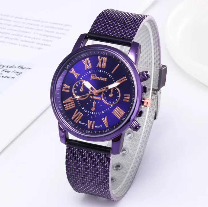 Stilvoller Stil SHSHD Marke Geneva cwp Herrenuhr Doppelschicht-Quarz-Damenuhren Kunststoff-Mesh-Gürtel Armbanduhren316i