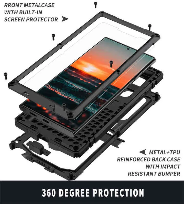 Métal avec support de protection de support pour Samsung Galaxy S22 Ultra Plus 5G 2022 case coque coque coque Fundas W220226