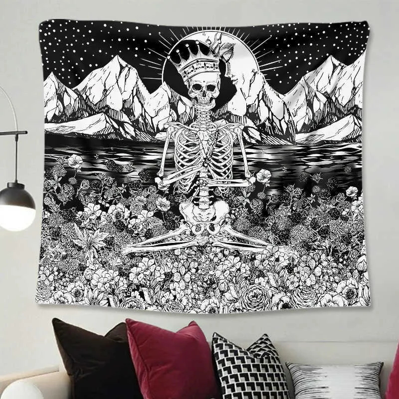 Pentagramme drapeau de Satan Tarot Black Cat Tapestry Hanging Hand Hippie Moon Wolf Witchcraft décor Tapisches Wall Couverture6451691