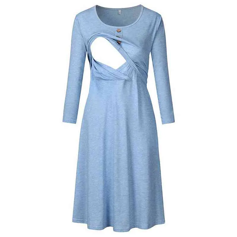 Женщины для беременности простота платье с длинным рукавом круглая шея сплошное печатное платье для кормления грудь горячее пижама ночная одежда G220309