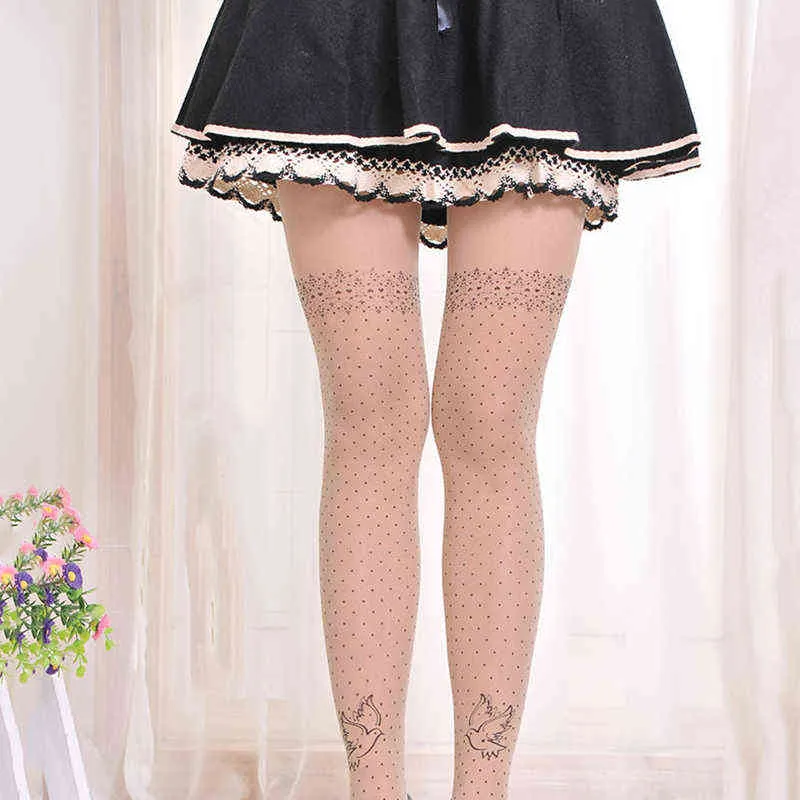 Kadın Dövme Tayt Lolita Fantezi Külotlu Çorap Şeffaf Uzun Kadın Dövme Çorap Sevimli Desenler Baskılı Külotlu Bayanlar Hediyeler Y1130