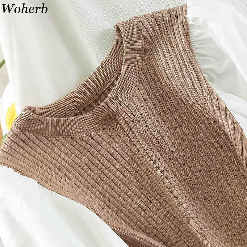 Patchwork Fake Two Sweaters for Women Fall Woman Korean Sueter O-neck Pleated Pullovers Fashion Jumper Pull Femme 210519
