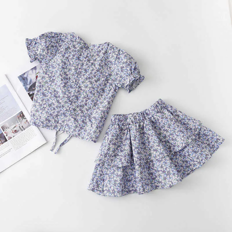 Bear Leader Girls Casual Set di abbigliamento floreale 2021 Summer Fashion Baby Flower Print Top e gonna Abiti 2 pezzi Abbigliamento bambini Y0705